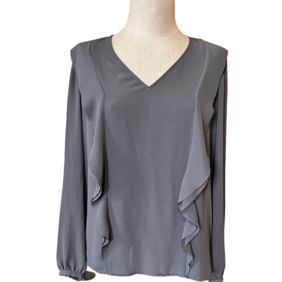 Banana Republic Small Long Sleeve Gray Ruffled Blouse - Picture 2 of 9